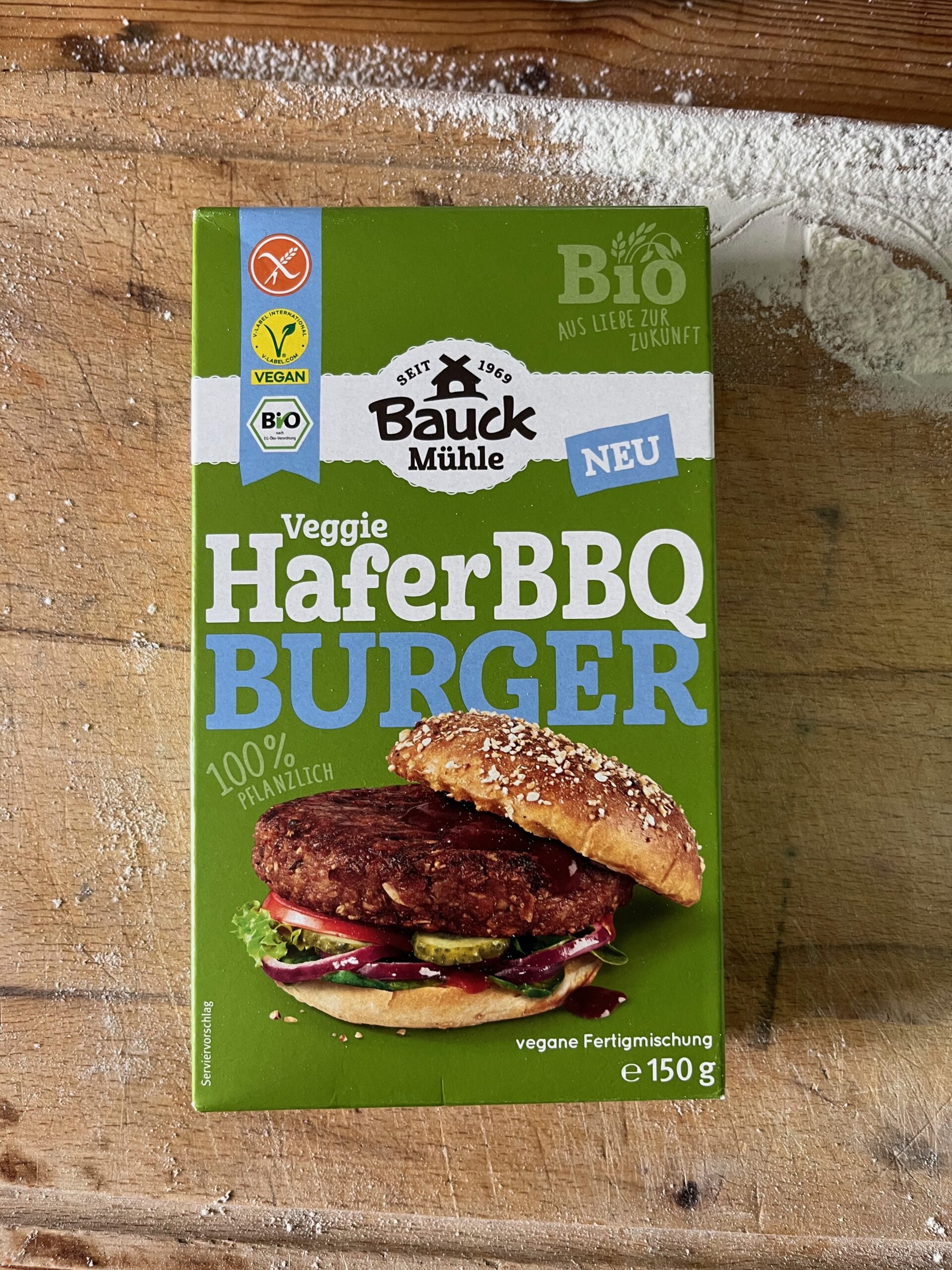 Packung Bauckmühle Veggie Hafer BBQ Burger – vegane Bio-Fertigmischung, glutenfrei, 150 g